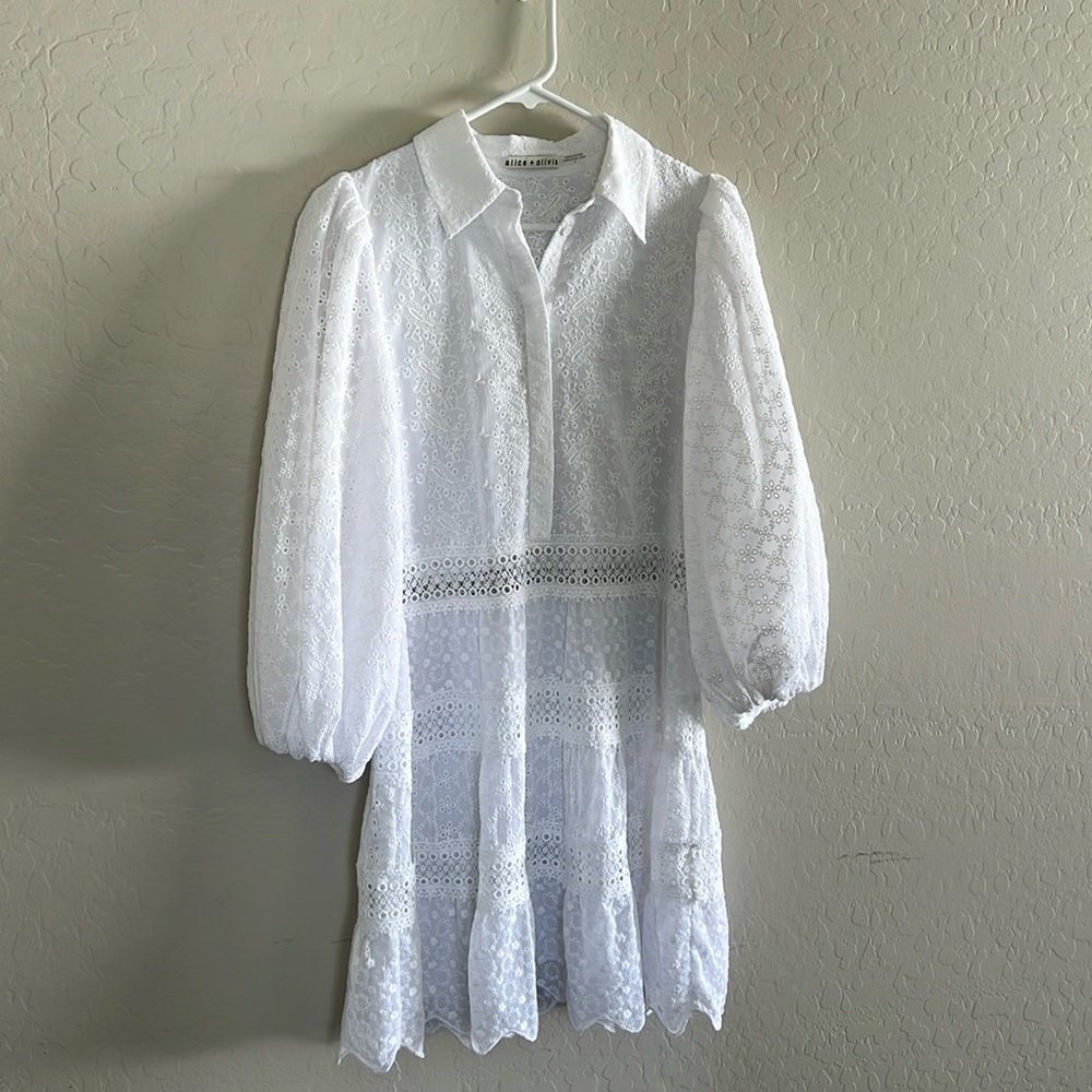 Alice + Olivia Blakesley Blouson Sleeve Eyelet Mini Dress - Picture 4 of 9
